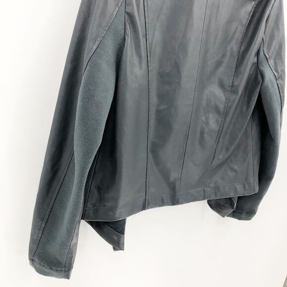 BB Dakota Womens Gracelyn Jacket Medium Grey Faux Leather Drape Front - Picture 6 of 8